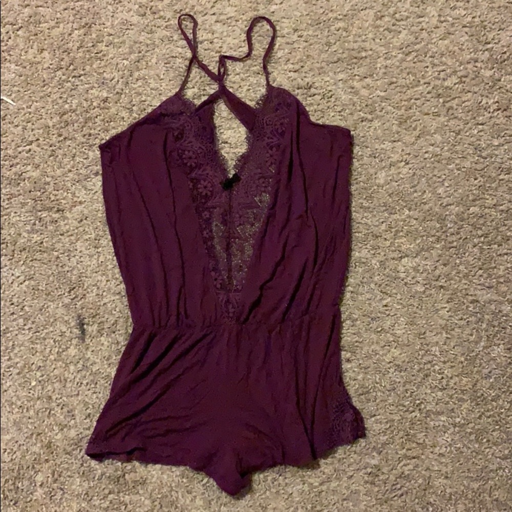 Sexy Dark Purple sleeping lace romper